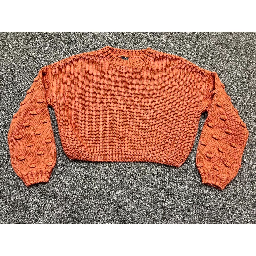 Moon & Madison Cropped Sweater Womens Medium Orange Textured Chunky Knit Cozy